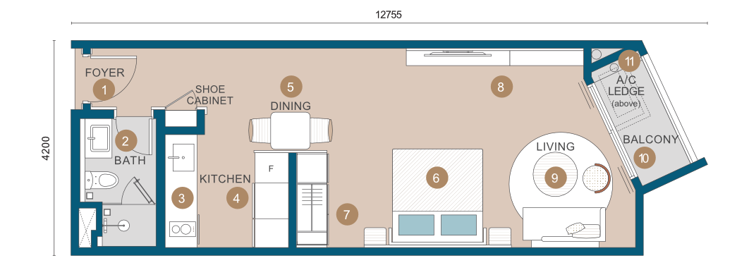 Floor plan — The beachfront studio.
